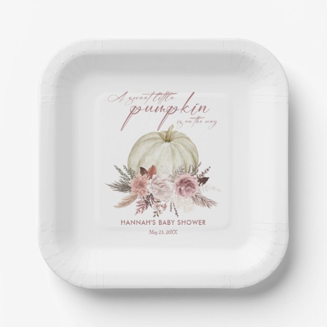 Pink Floral Pumpkin Girl Baby Shower Paper Plate (Front)