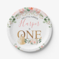 Pink Floral Pumpkin Gold First Birthday Party 