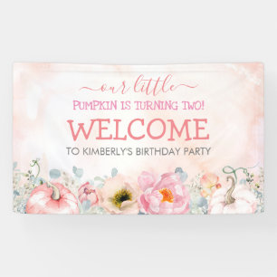 Pink Floral Pumpkins Fall Birthday Party Welcome Banner