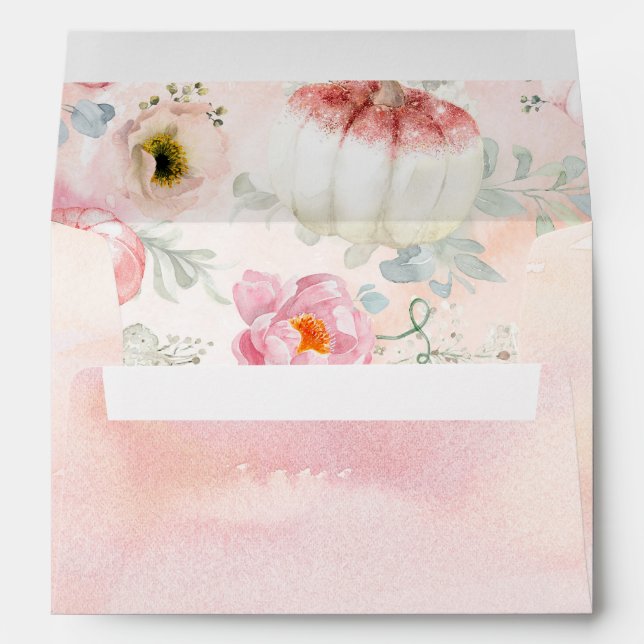 Pink Floral Pumpkins Pattern Watercolor Fall Party Envelope (Back (Bottom))