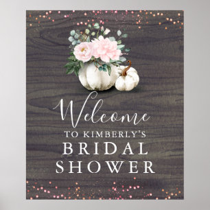 Pink Floral Pumpkins Rustic Bridal Shower Welcome Poster