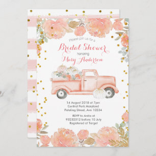 Pink Floral Pumpkins Truck Rustic Bridal Shower Invitation