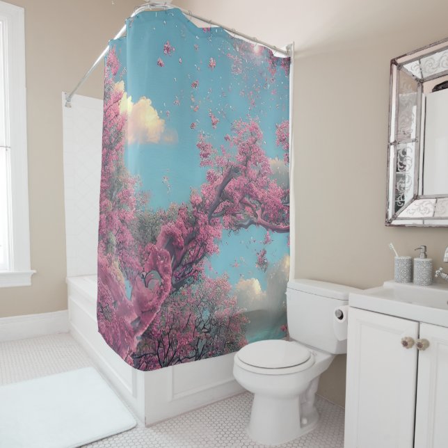 Pink Floral Pure Sky Shower Curtain (In Situ)