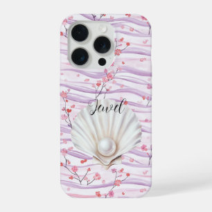 Pink Floral Purple Stripes Shell Pearl iPhone 15 Pro Case
