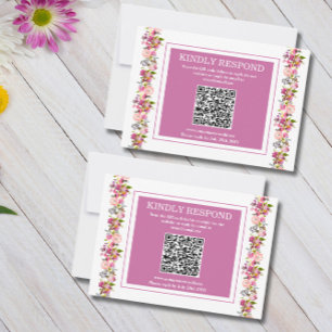 Pink Floral QR Code RSVP Card
