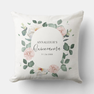 Pink Floral Quinceanera 15th Birthday Party Cushion