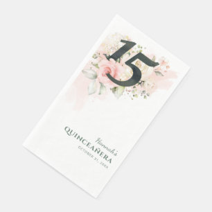Pink Floral Quinceanera 15th Birthday Party Napkin