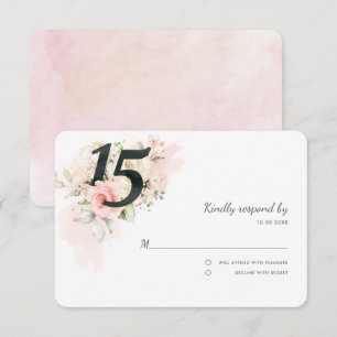Pink Floral Quinceanera 15th Birthday Party RSVP Card