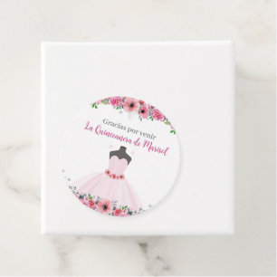 Pink Floral Quinceanera Dress Party Favour Tags