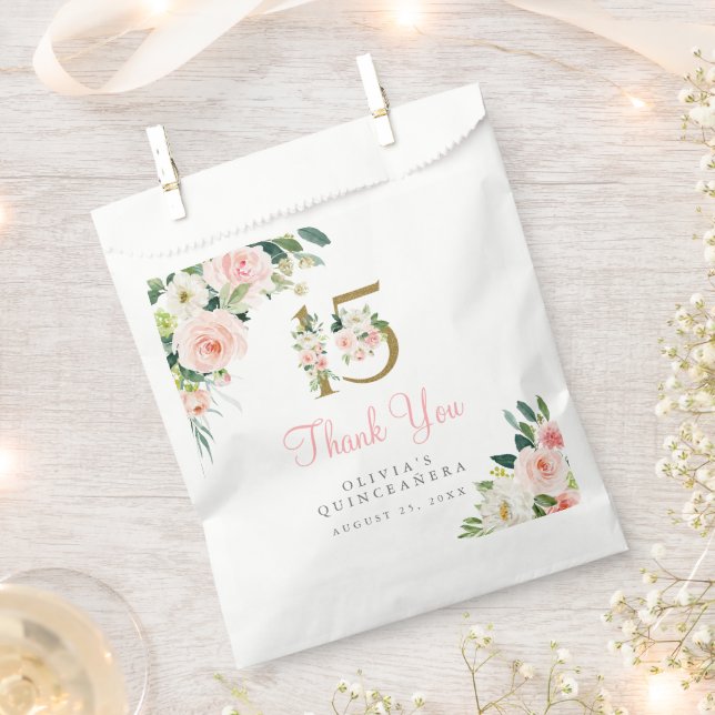 Pink Floral Quinceañera Favour Bags Blush Roses 15 (Clipped)