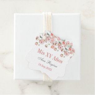 Pink Floral Quinceañera Favour Tags
