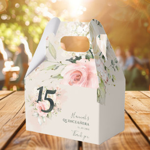 Pink Floral Quinceanera Greenery 15th Birthday Favour Box