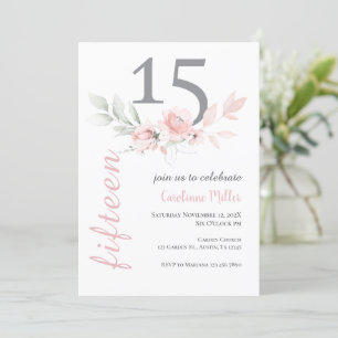 Pink Floral Quinceañera Invitation