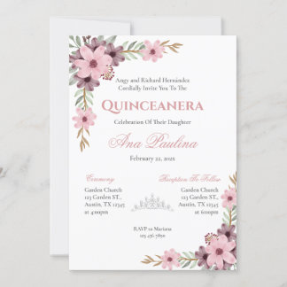 Pink Floral Quinceañera Invitation