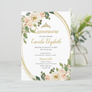 Pink Floral Quinceañera Invitation