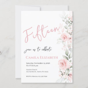 Pink Floral Quinceañera Invitation