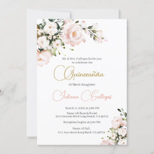 Pink Floral Quinceanera invitation