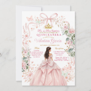Pink Floral Quinceañera Invitation Elegant Bow