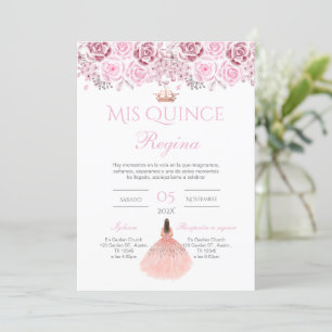 Pink Floral Quinceanera invitation Spanish