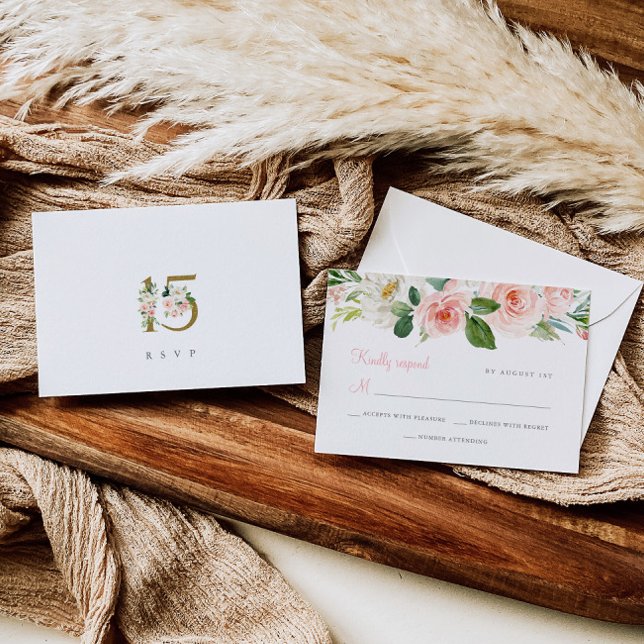 Pink Floral Quinceañera RSVP Card Response Card  (Creator Uploaded)