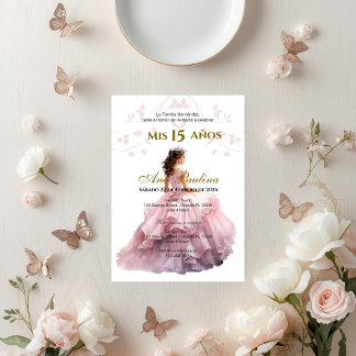 Pink Floral Quinceañera Spanish Invitation