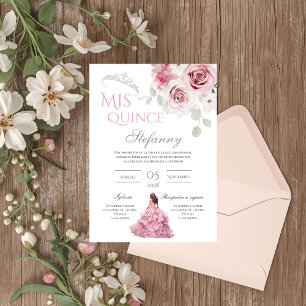 Pink Floral Quinceañera Spanish Invitation