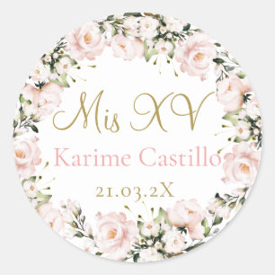 Pink floral quinceañera sticker