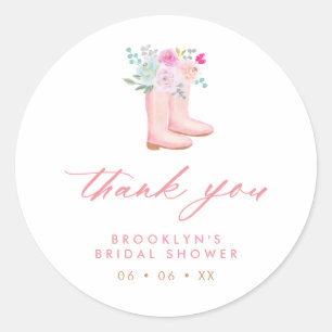 Pink Floral Rain Boots Bridal Shower Thank You Classic Round Sticker