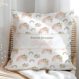 Pink Floral Rainbow Custom Name Pillow