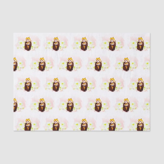 Pink Floral Red Panda Mum Baby Tissue Paper (Front)