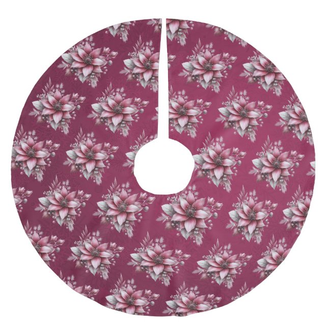 Pink Floral Red Tree Skirt (Front)