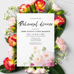 Pink Floral Rehearsal Dinner  Invitation