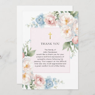 Pink Floral Religious Funeral Thank You Card
