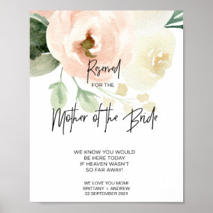 Pink Floral Reserved for Mother of Bride Wedding Poster