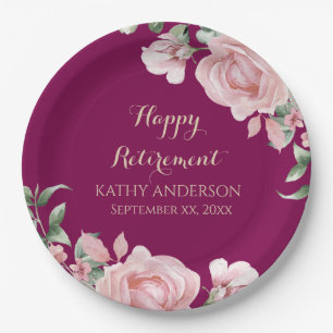 Pink Floral Retirement Party Paper Plate