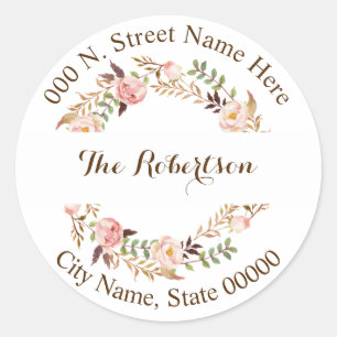 Pink Floral Return Address Classic Round Sticker