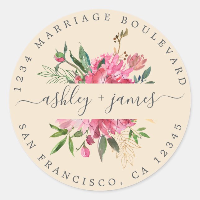 Pink Floral Return Address Ivory Envelope Seal (Front)