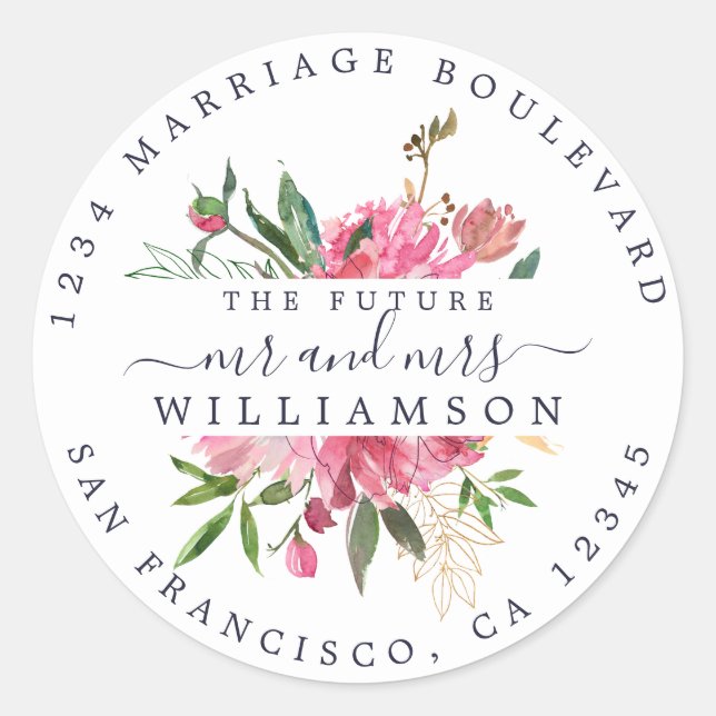 Pink Floral Return Address White Envelope Seal (Front)