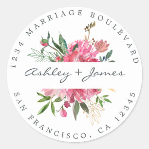 Pink Floral Return Address White Envelope Seal