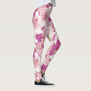 Pink Floral Rhododendron Leggings