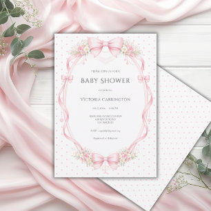 Pink Floral Ribbon & Bows Frame Vintage  Invitation