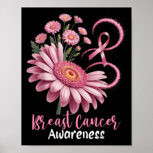 Pink Floral Ribbon Breast Cancer Awareness Faith H Poster