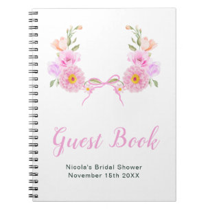 Pink Floral Ribbon Bridal Shower Guest Book