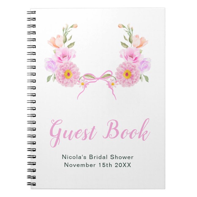 Pink Floral Ribbon Bridal Shower Guest Book (Front)