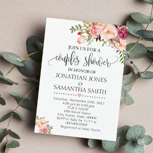 Pink floral romantic boho chic couples shower invitation
