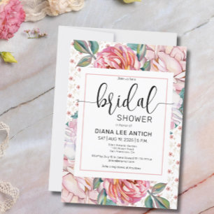 Pink Floral Romantic Bridal Shower Invitation