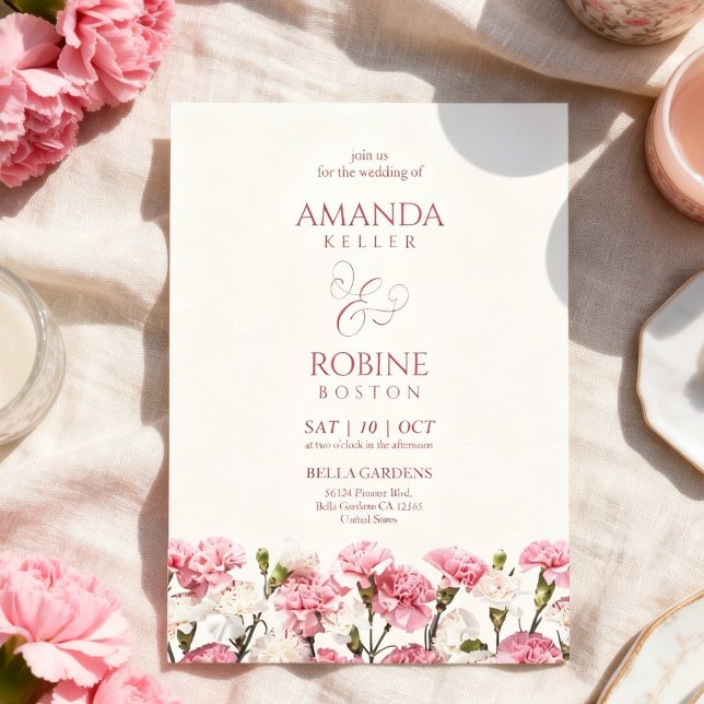 Pink Floral Romantic Minimalist Wedding Invitation (Creator Uploaded)