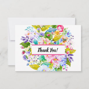 Pink Floral Romantic Wedding Thank You Card