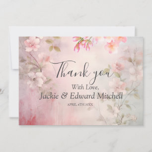 Pink Floral Romantic Wedding Thank You Card