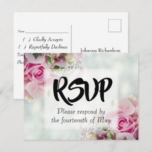 Pink Floral Rose Bouquet Wedding RSVP Postcard